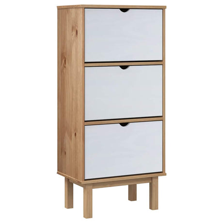 Vidaxl meuble à chaussures otta 3 tiroirs en bois de pin massif marron et blanc