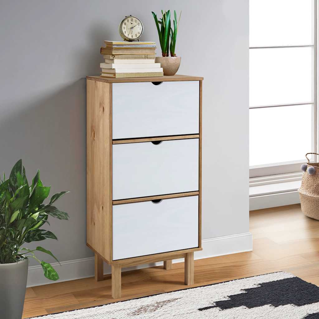 Vidaxl meuble à chaussures otta 3 tiroirs en bois de pin massif marron et blanc