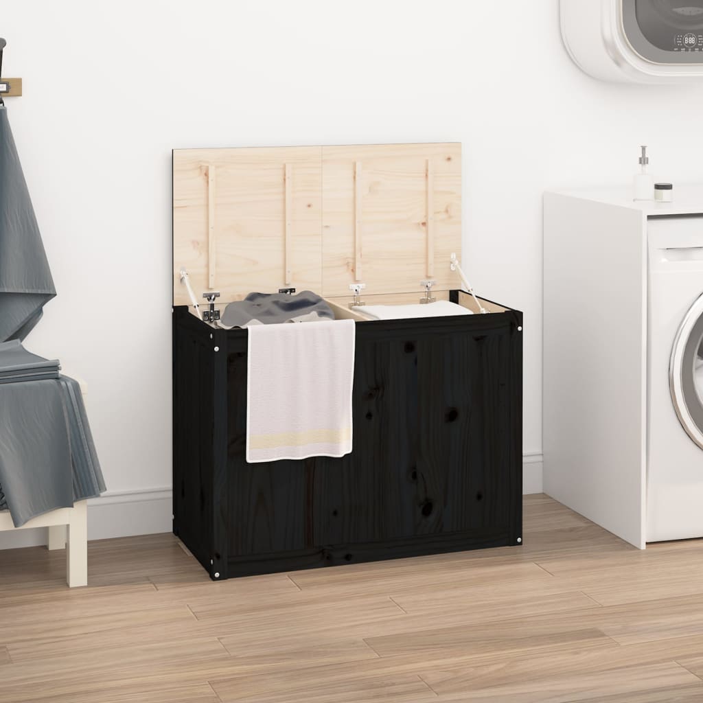 Vidaxl Laundry Basket 88.5x44x66 cm Pino solido nero