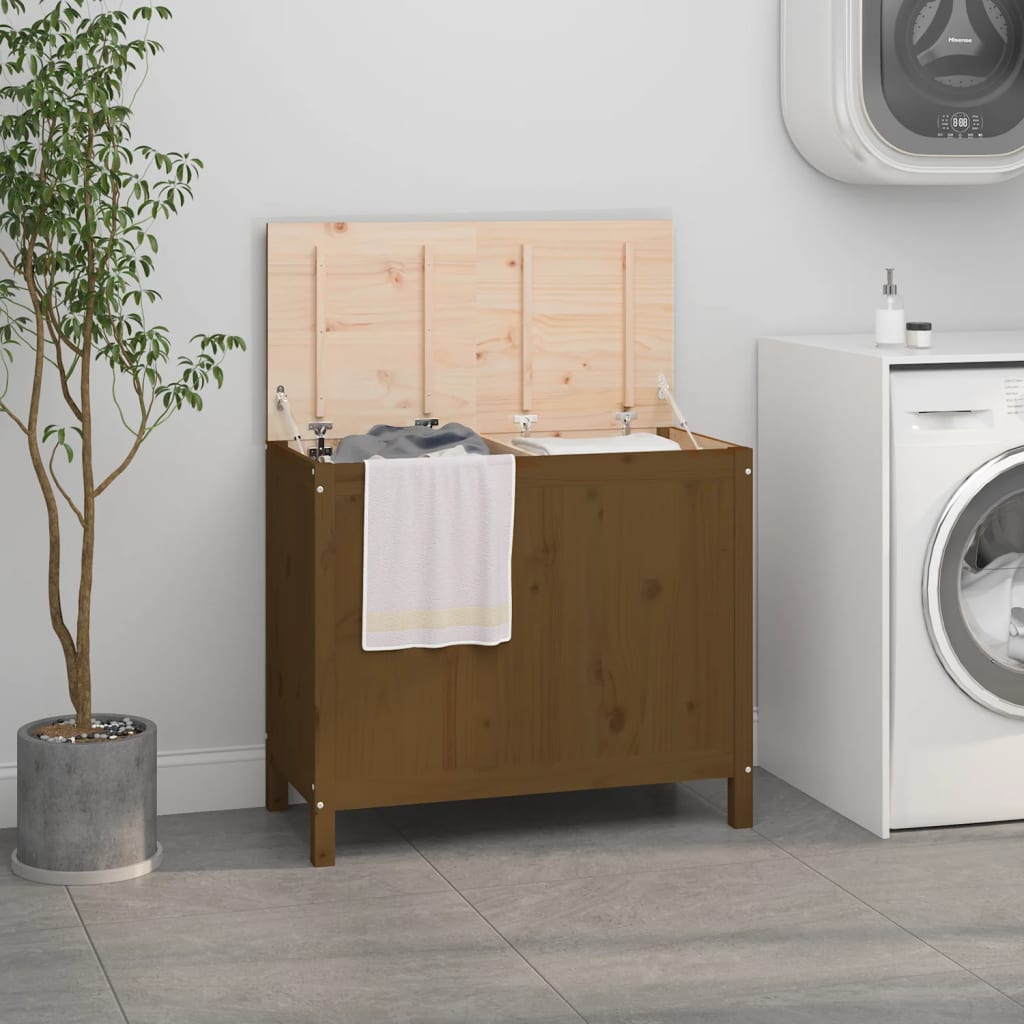 Vidaxl Laundry Basket 88.5x44x76 cm Miele di pino solido marrone