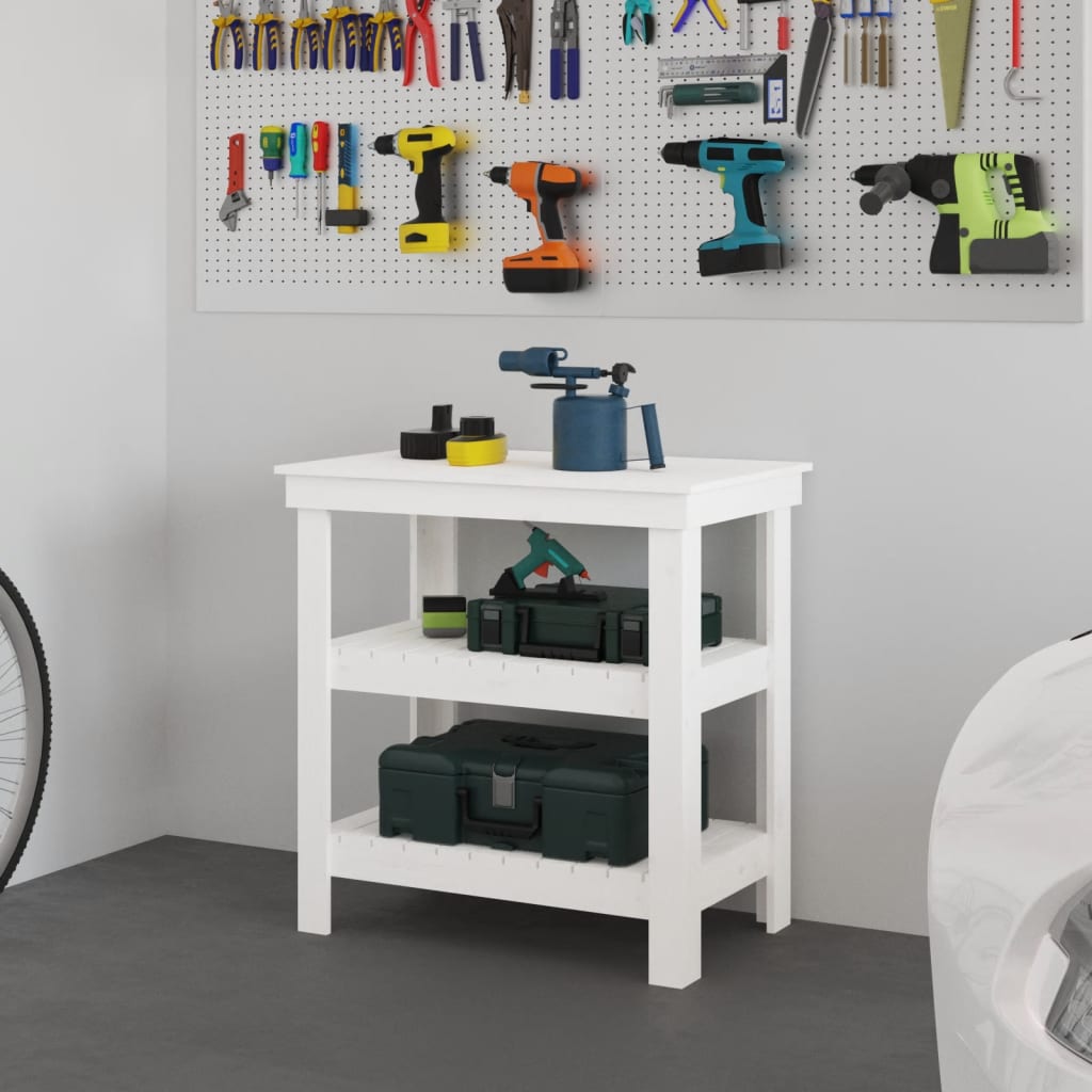 Vidaxl Workbench 78.5x50x80 cm Pine solide blanc