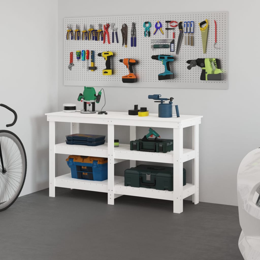 Vidaxl Workbench 142.5x50x80 cm Solid furuhvit