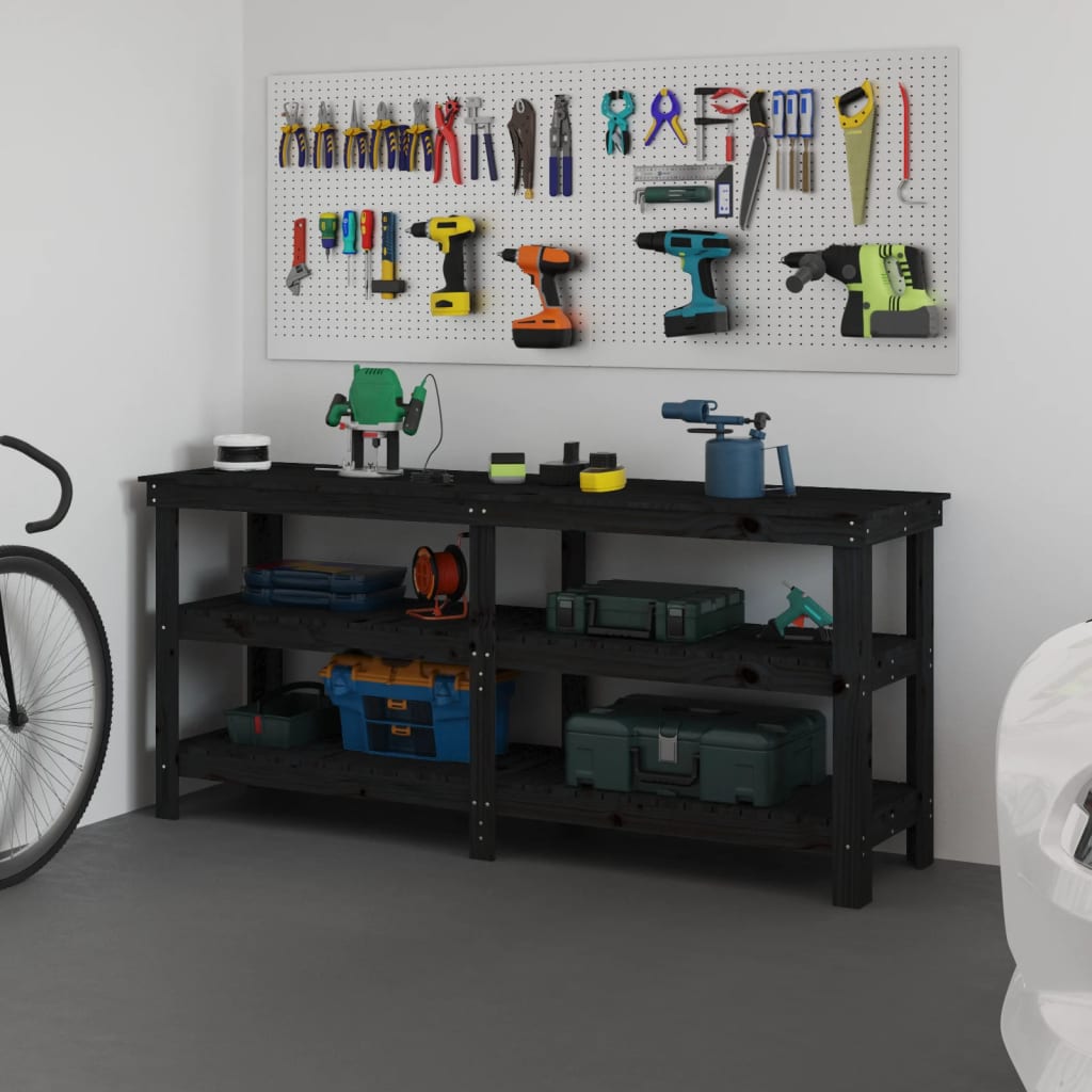 Vidaxl Workbench 181x50x80 cm Pino solido nero