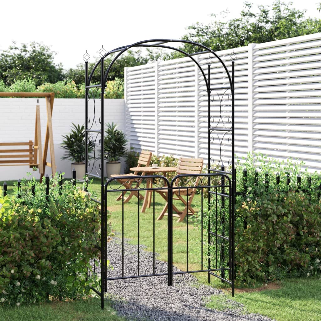 VidaXL Arche de jardin avec portail 108x45x235 cm acier noir