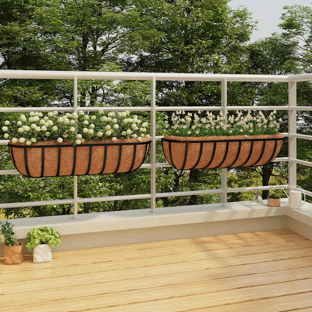 Vidaxx jardinières murales 2 pcs avec fibre de coco 61x19x16 cm acier noir