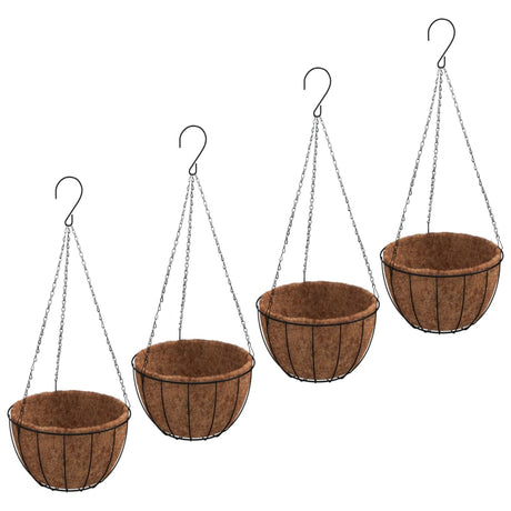 Vidaxx jardinières suspendues 4 pcs avec boîte en noix de coco acier ø 35x52 cm noir