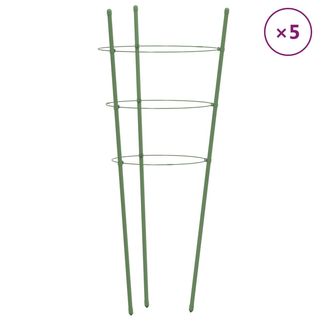 VidaXL supports pour plantes 5 pcs avec 3 anneaux 75 cm acier vert