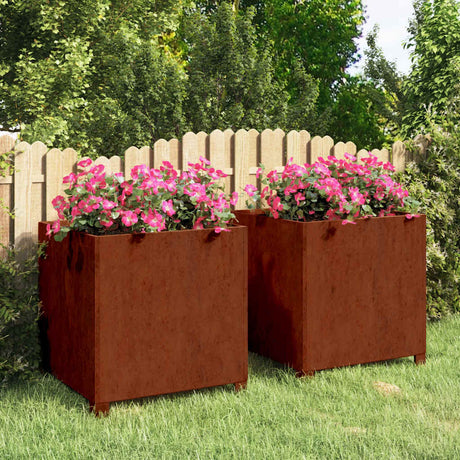 VidaXL jardinières avec pieds 2 pcs rouillé 49x47x50 cm acier corten