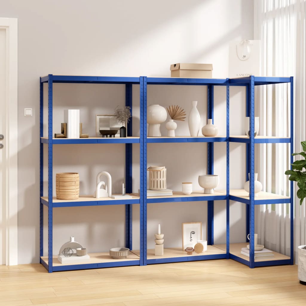 VidaXL Étagère de rangement 4 couches 3 pcs acier bois traité bleu