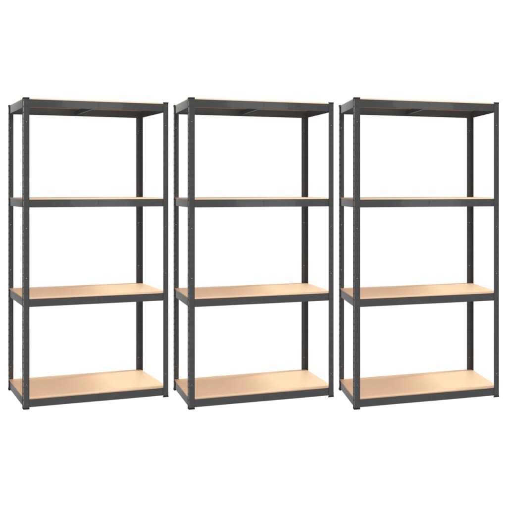VidaXL Étagère de rangement 4 couches 3 pcs acier bois traité couleur anthracite