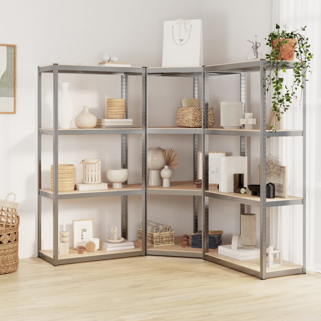 VidaXL étagère de rangement 4 couches 3 pcs acier bois traité couleur argent