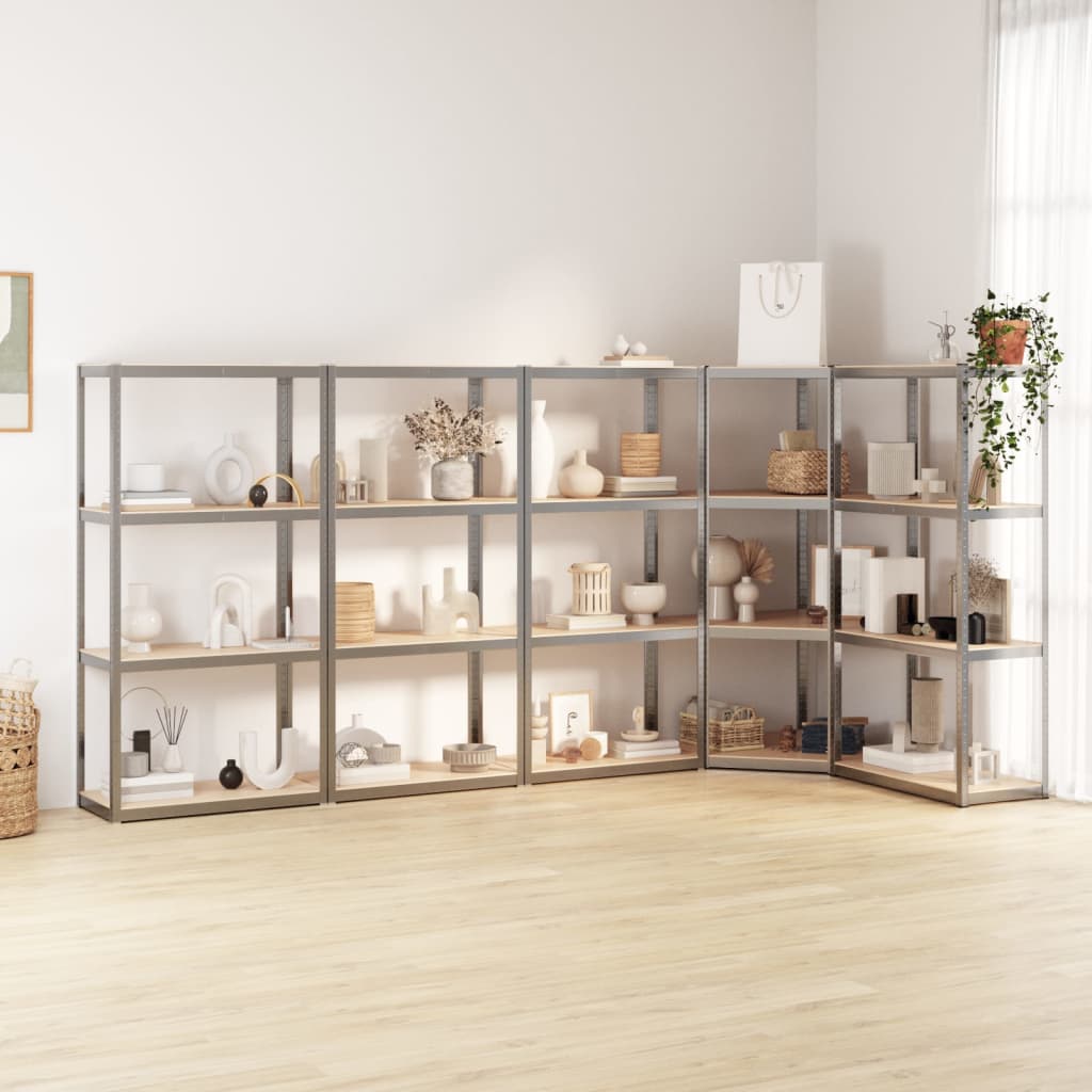 VidaXL étagère de rangement 4 couches 5 pièces acier bois traité couleur argent