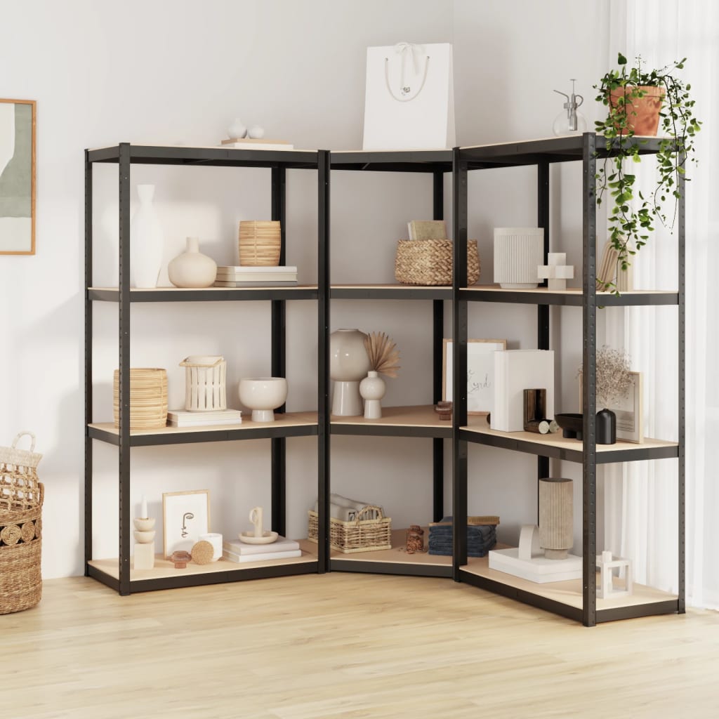 VidaXL Étagère de rangement 4 couches 3 pcs acier bois traité couleur anthracite