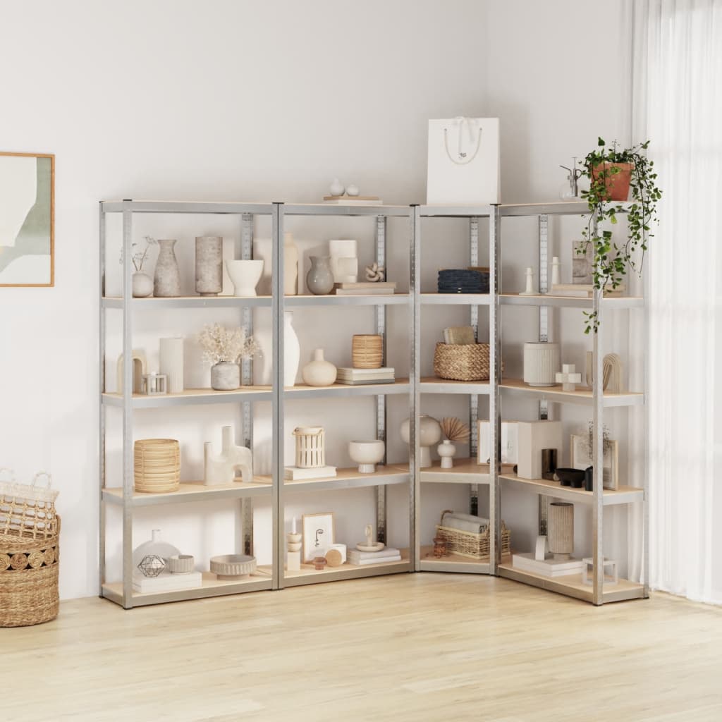 VidaXL Étagères de rangement 5 couches 4 pcs acier et bois d'ingénierie couleur argent