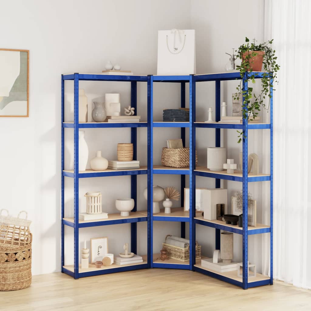 VidaXL Étagères de rangement 3 pcs 5 couches en acier et bois d'ingénierie bleu