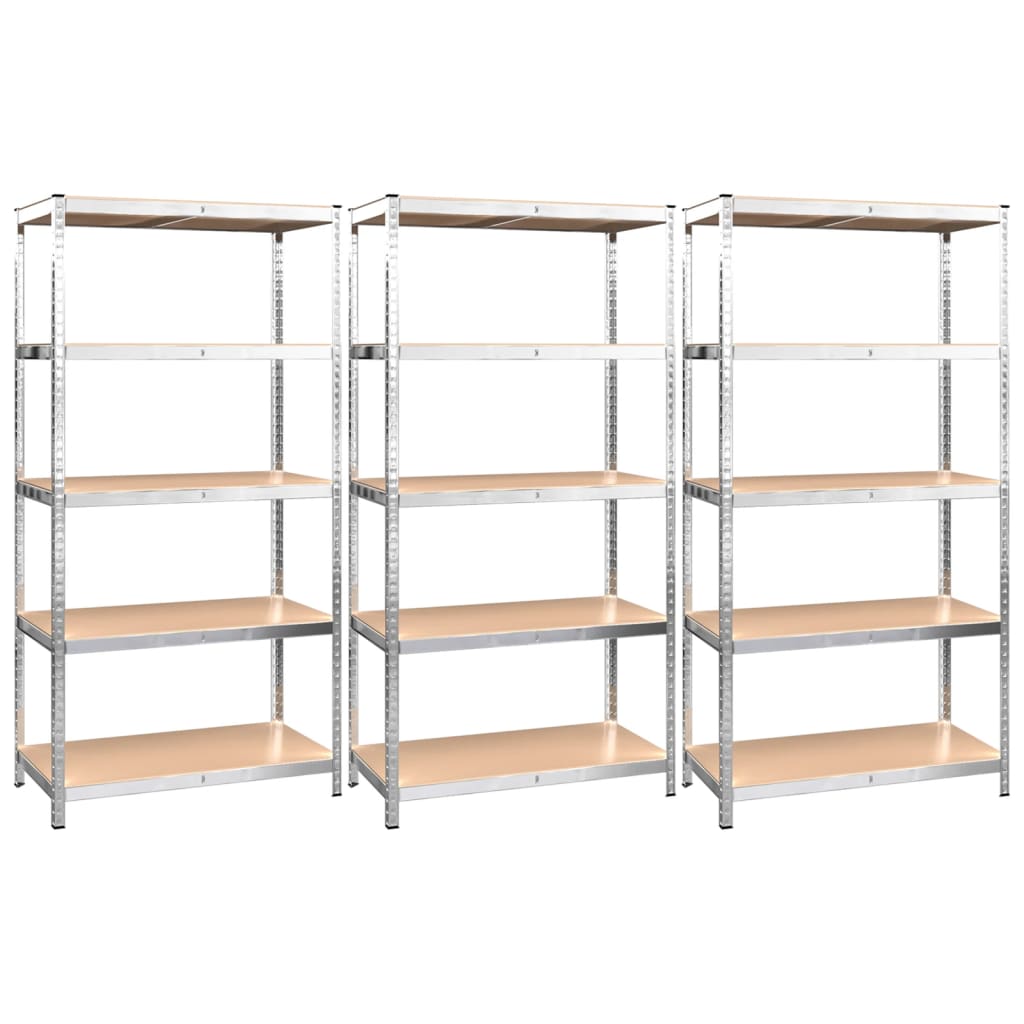 VidaXL Étagère de rangement 5 couches 3 pcs acier et bois d'ingénierie couleur argent
