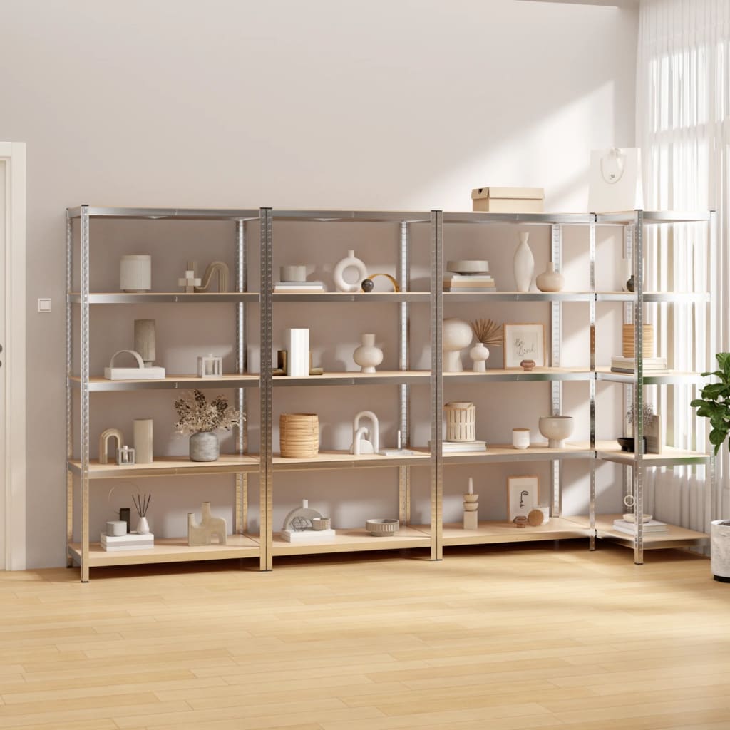 VidaXL Étagères de rangement 5 couches 4 pcs acier et bois d'ingénierie couleur argent