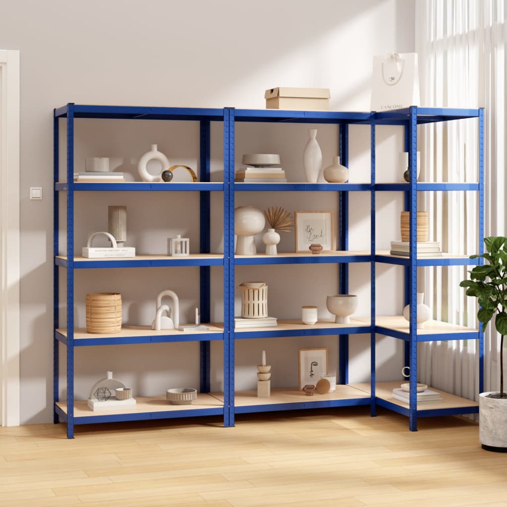 VidaXL Étagères de rangement 3 pcs 5 couches en acier et bois d'ingénierie bleu
