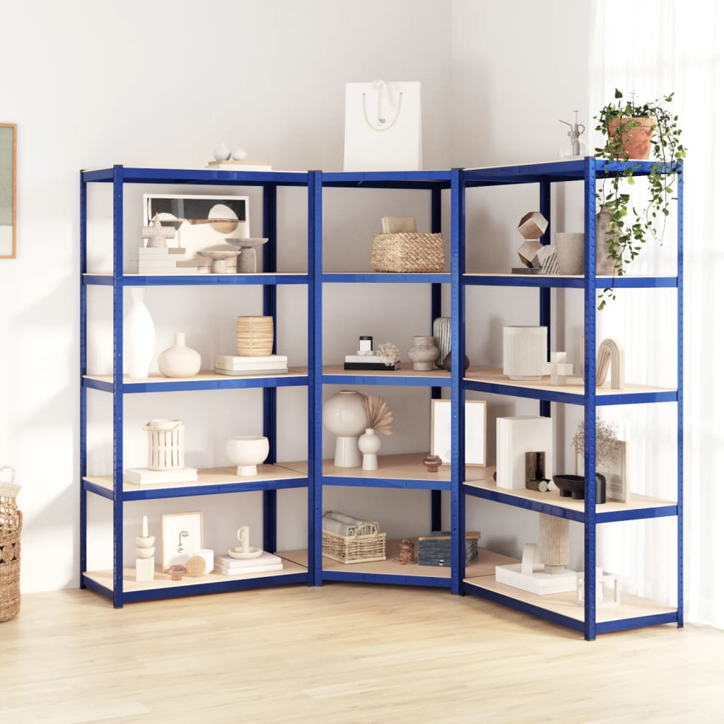 VidaXL Étagères de rangement 3 pcs 5 couches en acier et bois d'ingénierie bleu