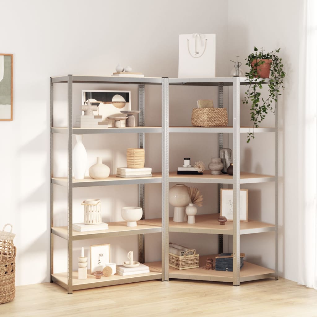 VidaXL Étagères de rangement 5 couches 2 pcs acier et bois d'ingénierie couleur argent