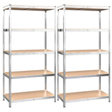 VidaXL Étagère de rangement 5 couches 2 pcs acier et bois d'ingénierie couleur argent