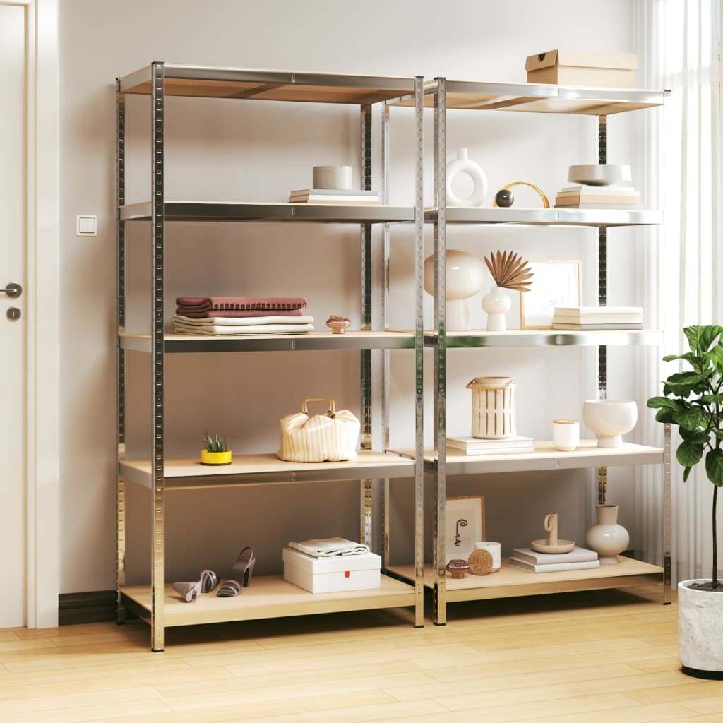 VidaXL Étagère de rangement 5 couches 2 pcs acier et bois d'ingénierie couleur argent
