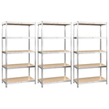 VidaXL Étagère de rangement 5 couches 3 pcs acier et bois d'ingénierie couleur argent