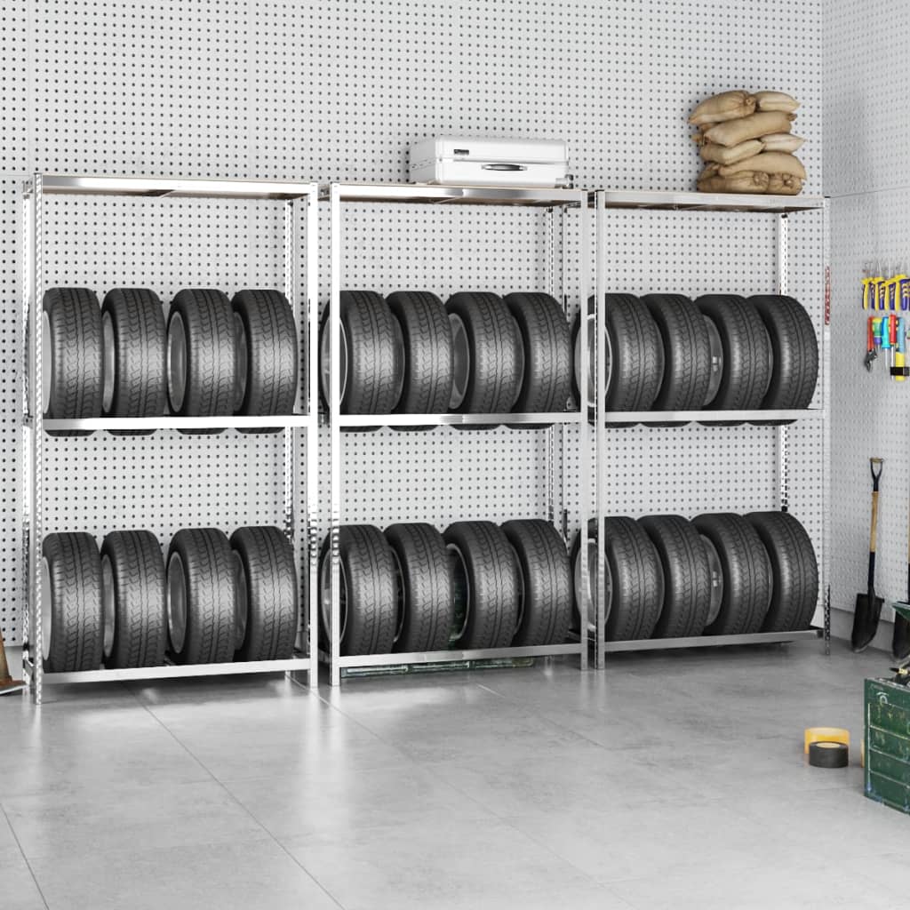 Vidaxl Tire Racks 2-lags 3 PCS 110x40x180 cm stål sølvfarget