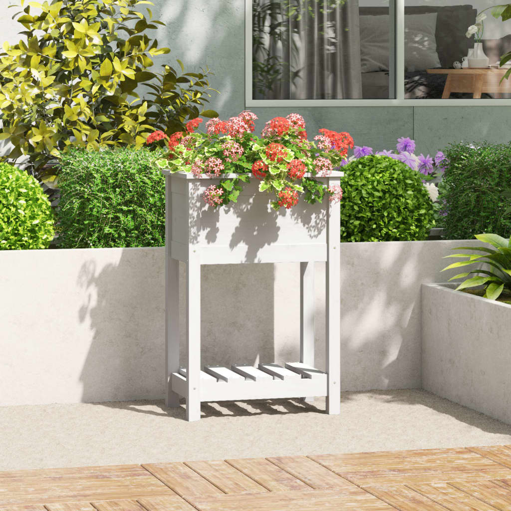 Vidaxx jardinière avec étagère 54x34,5x81 cm bois de pin massif blanc
