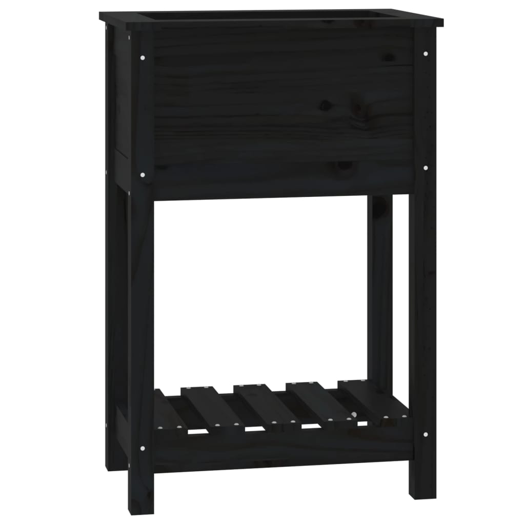 VidaXL Jardinière avec étagère 54x34,5x81 cm bois de pin massif noir