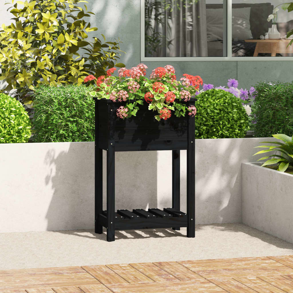VidaXL Jardinière avec étagère 54x34,5x81 cm bois de pin massif noir