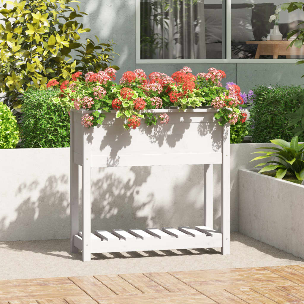 Vidaxx jardinière avec étagère 82,5x34,5x81 cm bois de pin massif blanc