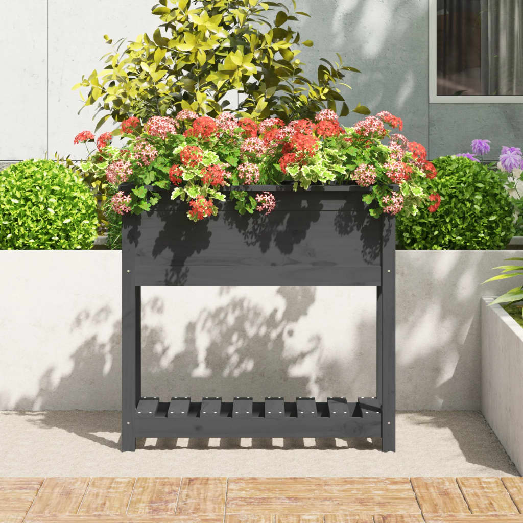 Vidaxl Planter s policí 82,5x34,5x81 cm pevná borovice šedá šedá