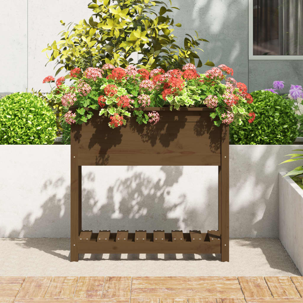 Vidaxl planter med hylde 82.5x34.5x81 cm fyrretræ honningbrun