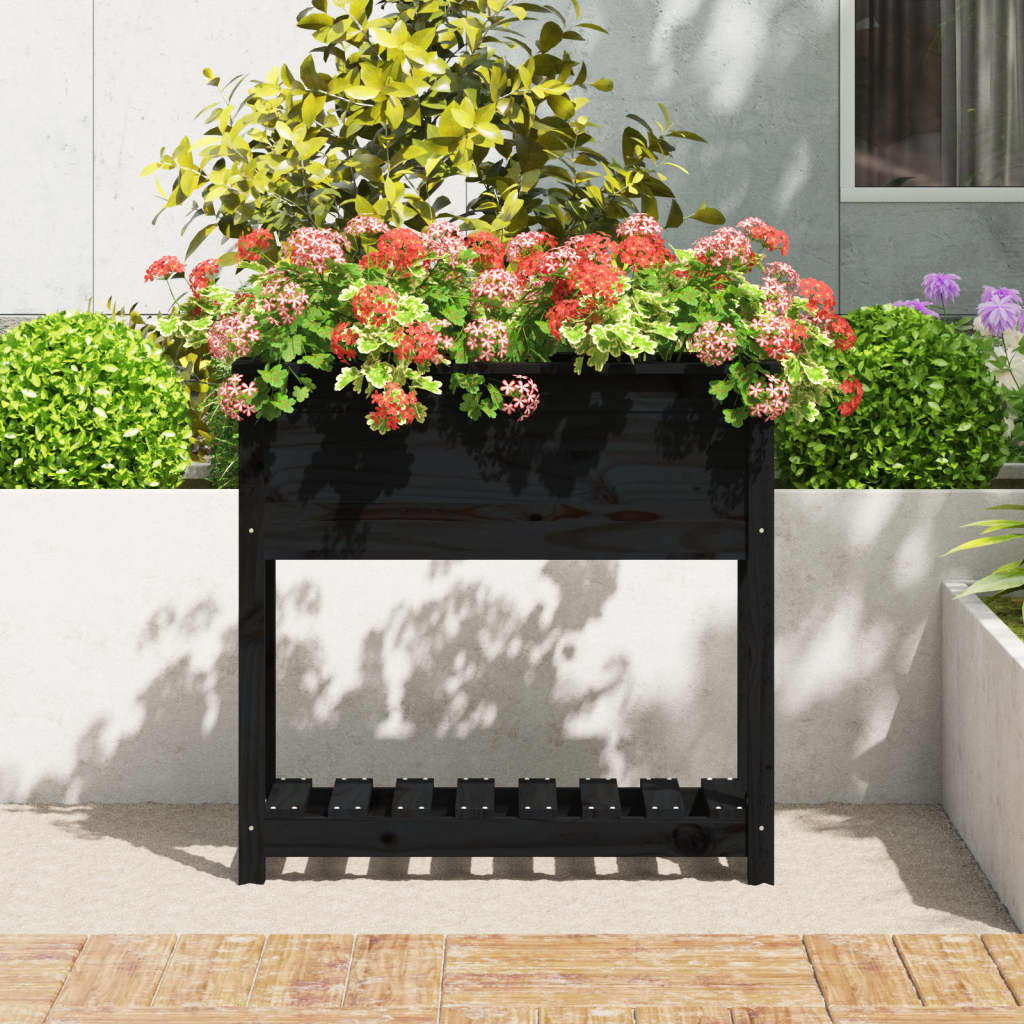 Vidaxx jardinière avec étagère 82,5x34,5x81 cm bois de pin massif noir