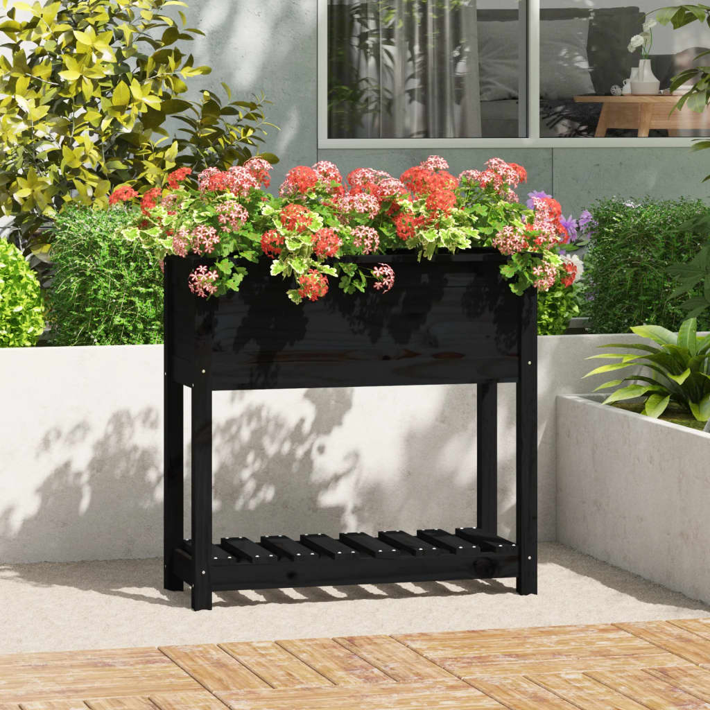 Vidaxx jardinière avec étagère 82,5x34,5x81 cm bois de pin massif noir