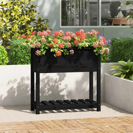 Vidaxx jardinière avec étagère 82,5x34,5x81 cm bois de pin massif noir