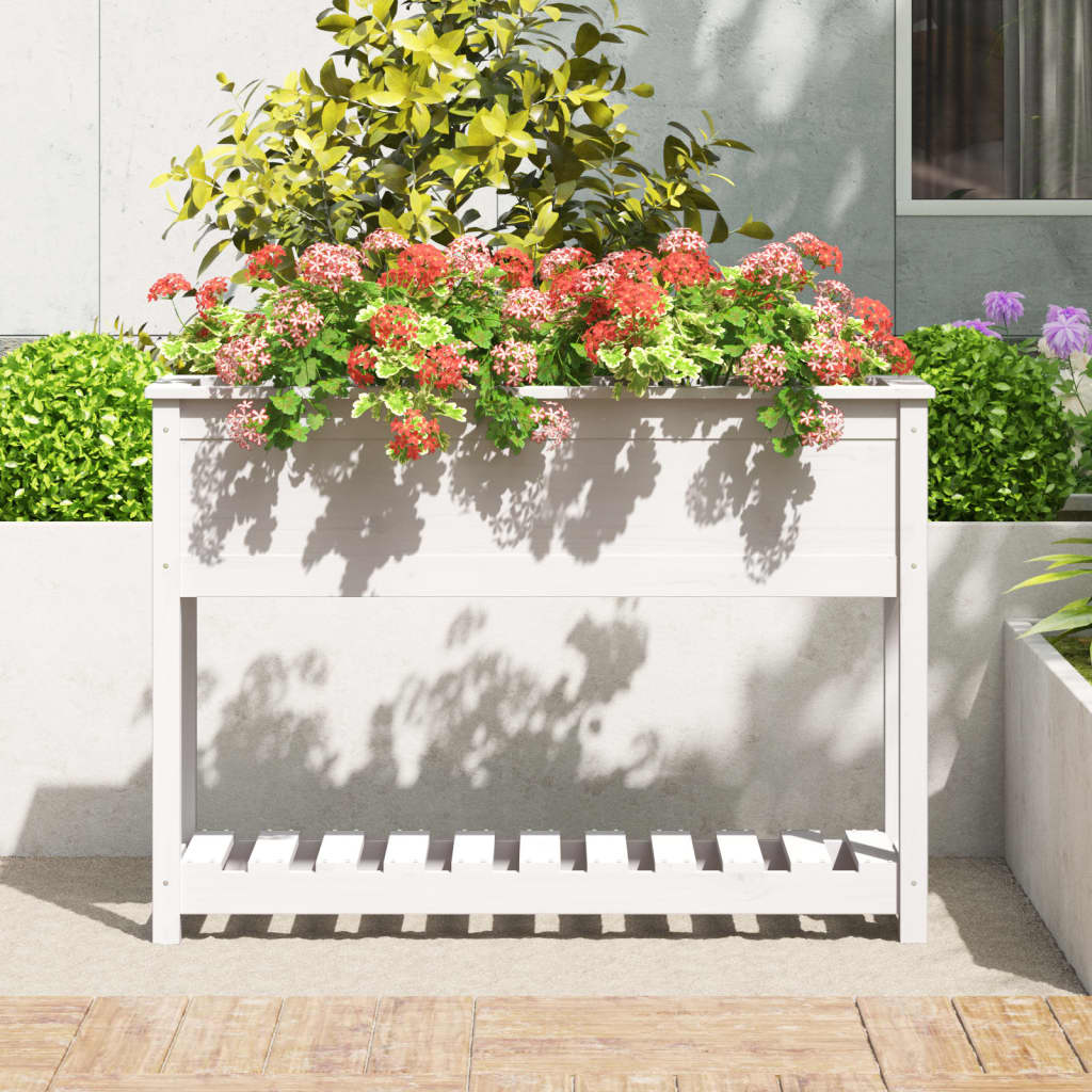 Vidaxx jardinière avec étagère 111,5x34,5x81 cm bois de pin massif blanc