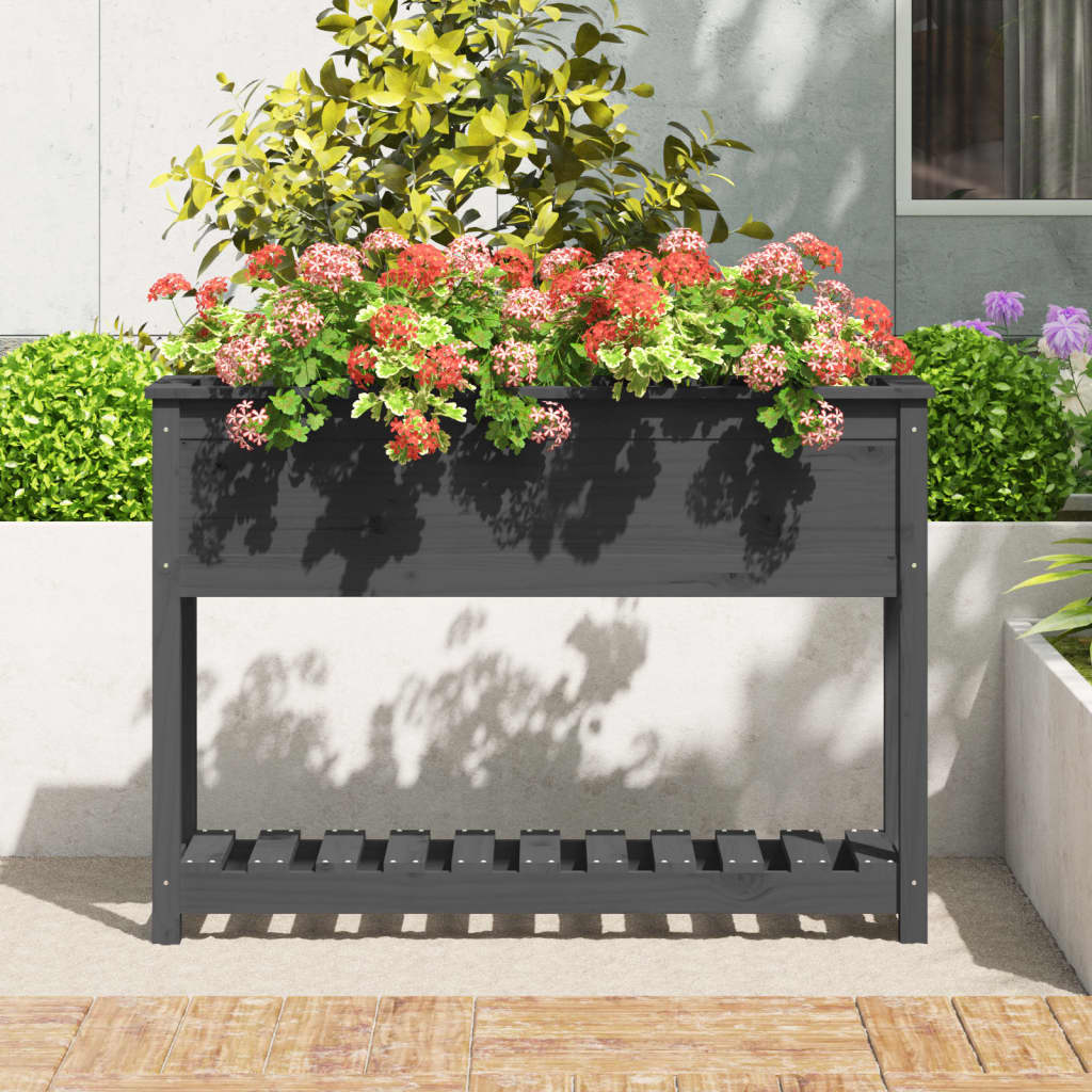 Vidaxx jardinière avec étagère 111,5x34,5x81 cm bois de pin massif gris