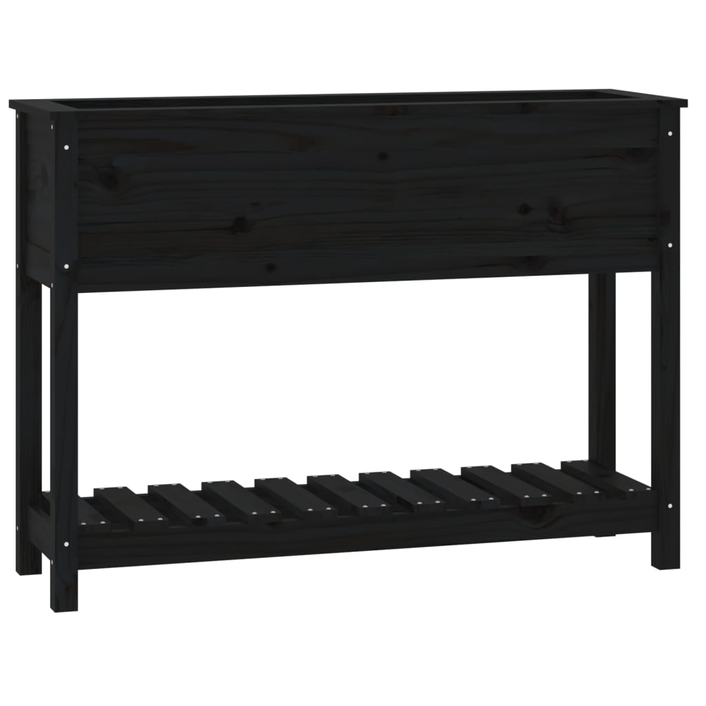 Vidaxx jardinière avec étagère 111,5x34,5x81 cm bois de pin massif noir