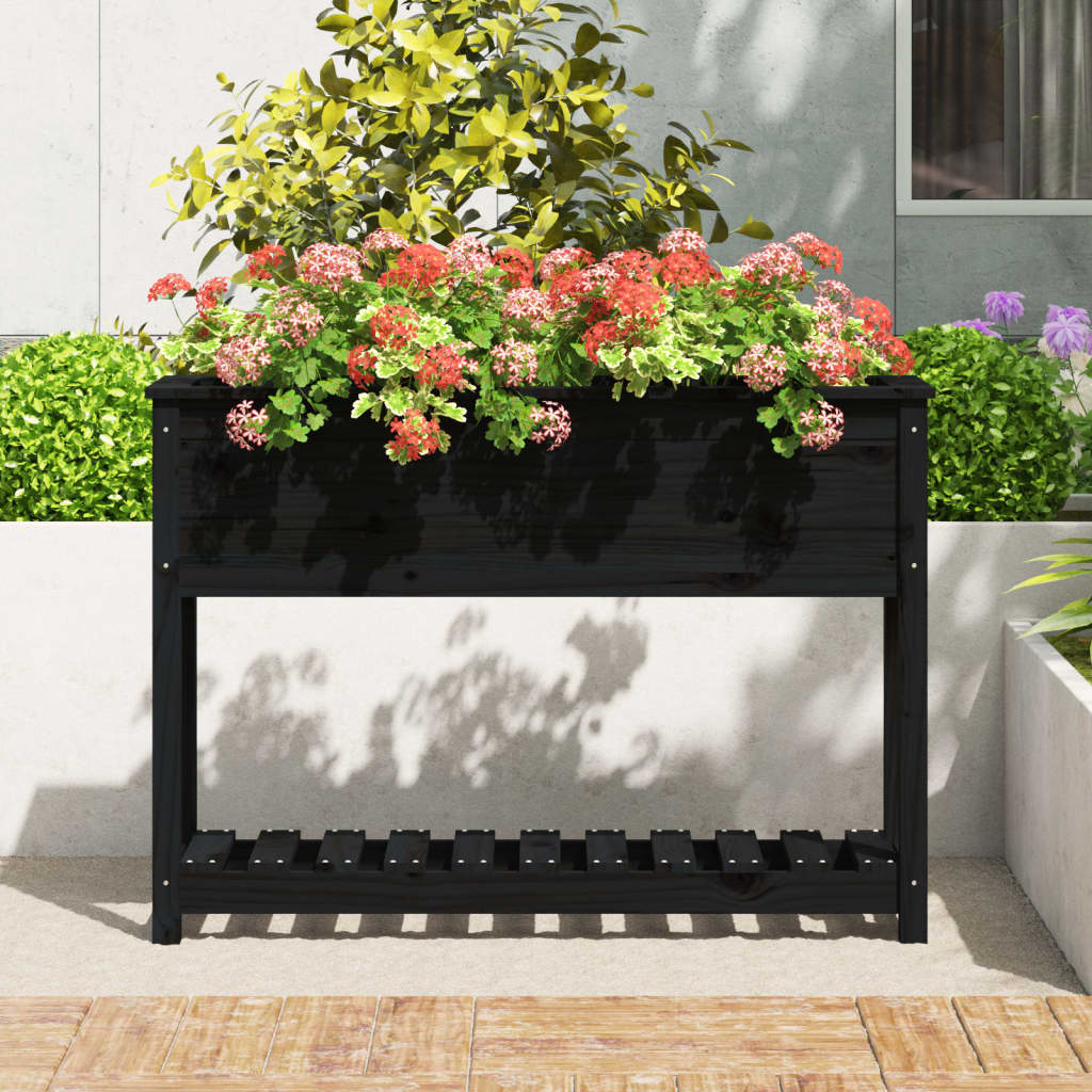 Vidaxx jardinière avec étagère 111,5x34,5x81 cm bois de pin massif noir