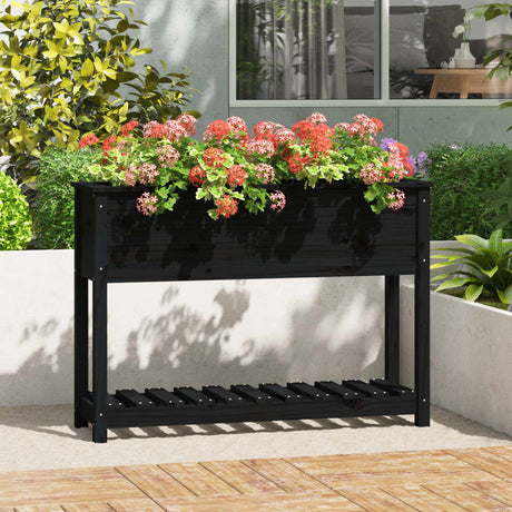 Vidaxx jardinière avec étagère 111,5x34,5x81 cm bois de pin massif noir