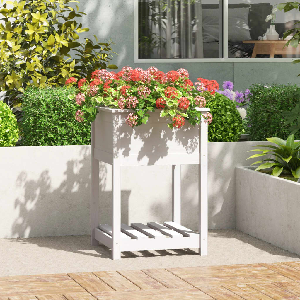 Vidaxx jardinière avec étagère 54x54x81 cm bois de pin massif blanc