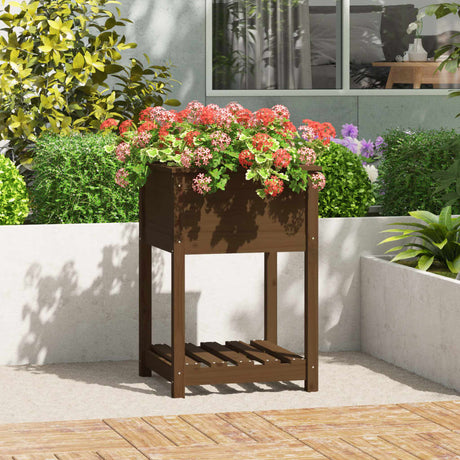 Vidaxx jardinière avec étagère 54x54x81 cm bois de pin brun miel