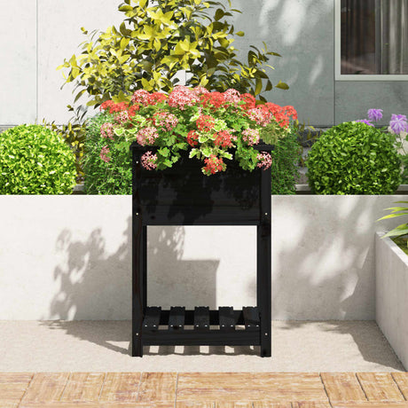 Vidaxx jardinière avec étagère 54x54x81 cm bois de pin massif noir