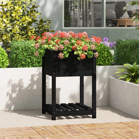 Vidaxx jardinière avec étagère 54x54x81 cm bois de pin massif noir