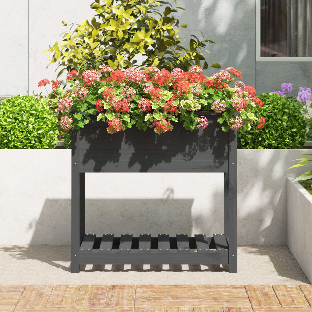 Vidaxx jardinière avec étagère 82,5x54x81 cm bois de pin massif gris