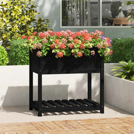 Vidaxx jardinière avec étagère 82,5x54x81 cm bois de pin massif noir