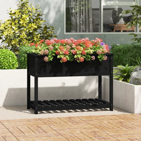 Vidaxx jardinière avec étagère 111,5x54x81 cm bois de pin massif noir