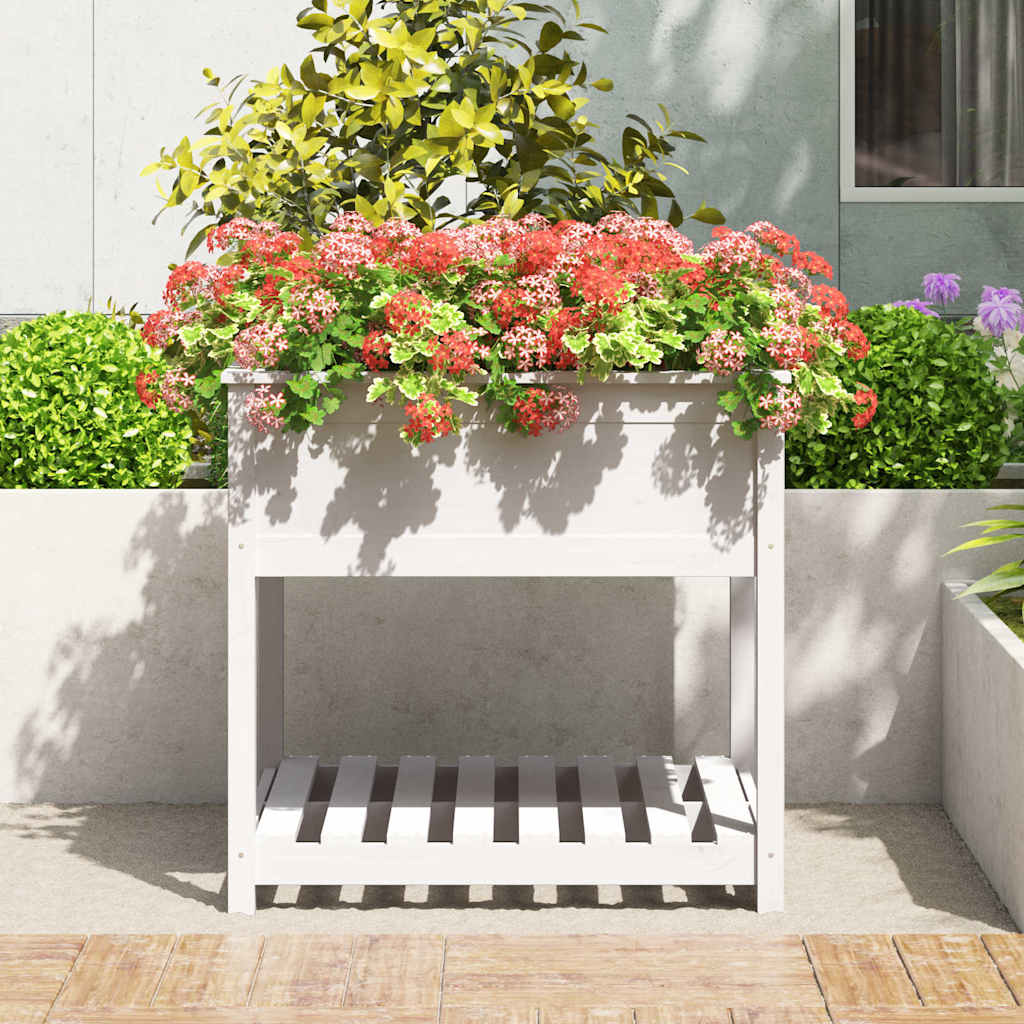 Vidaxx jardinière avec étagère 82,5x82,5x81 cm bois de pin massif blanc